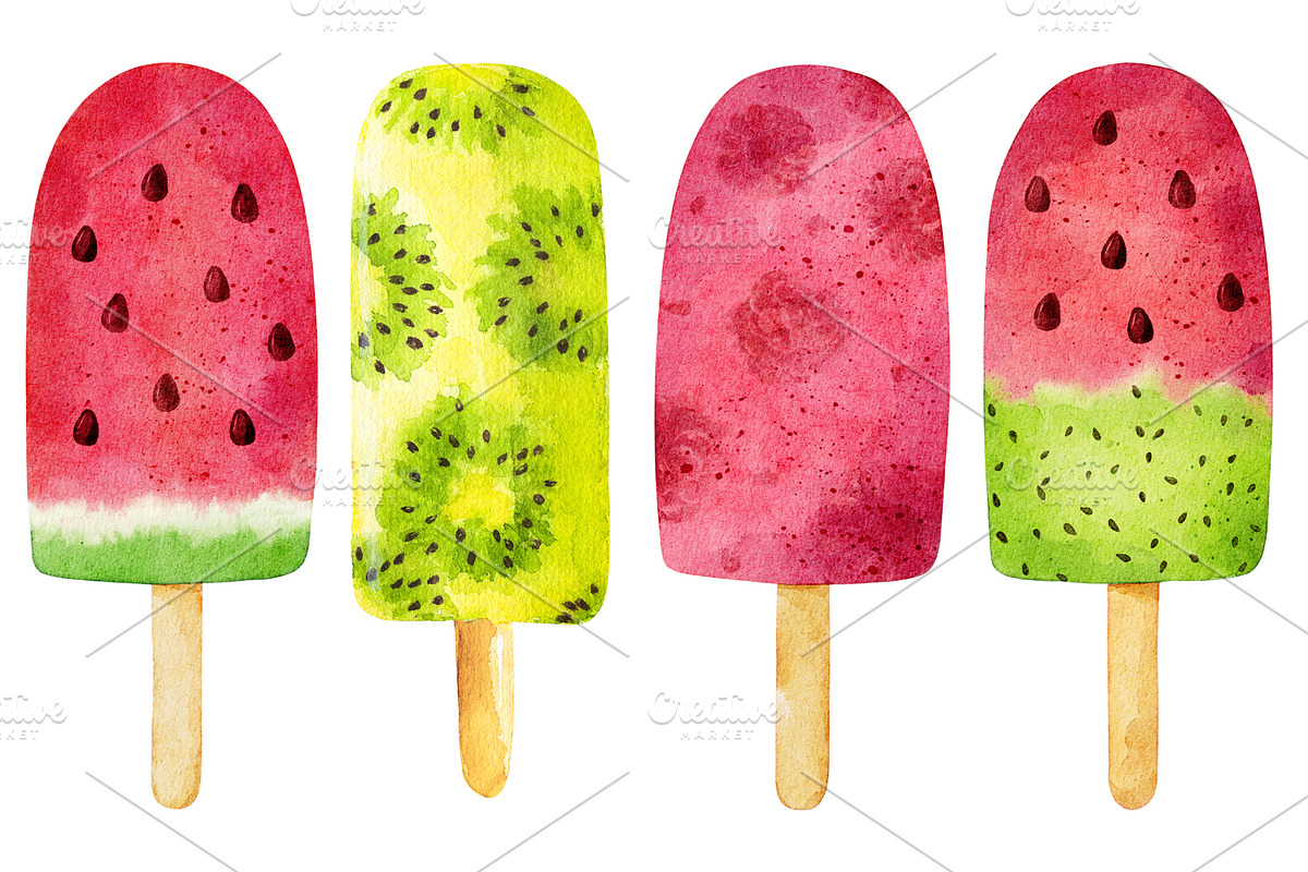 Ice cream watercolor collection, a Food Illustration by Nataliia Pyzhova (Photo 4 of 8)