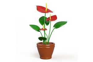 3d Anthurium Flower In Pot For Home