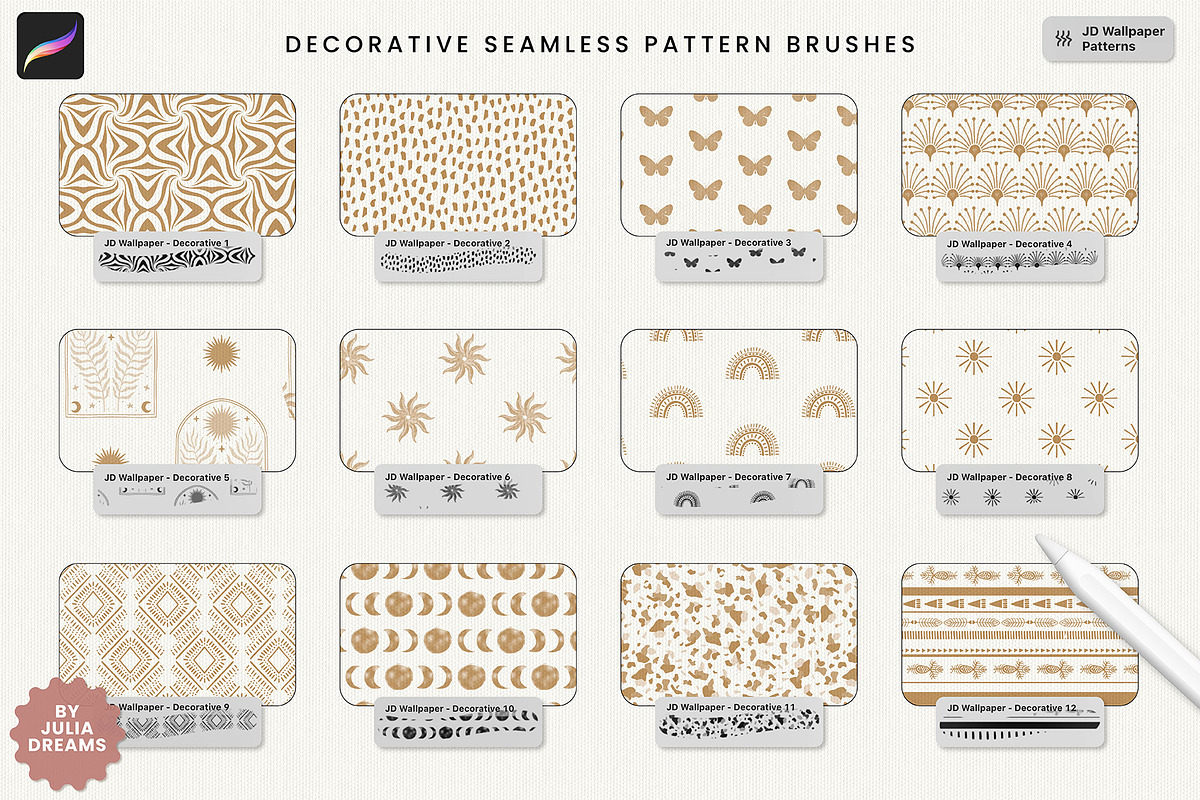 Wallpaper Pattern Procreate Brushes, a Brush Add-On by Julia Dreams (Photo 3 of 8)