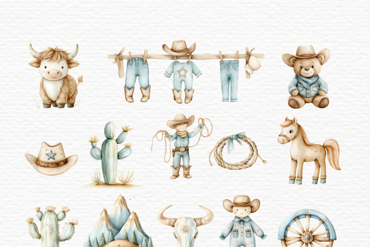 Baby cowboy boot clipart, Watercolor, a Decorative Illustration by Invite to Clipart (Photo 6 of 6)