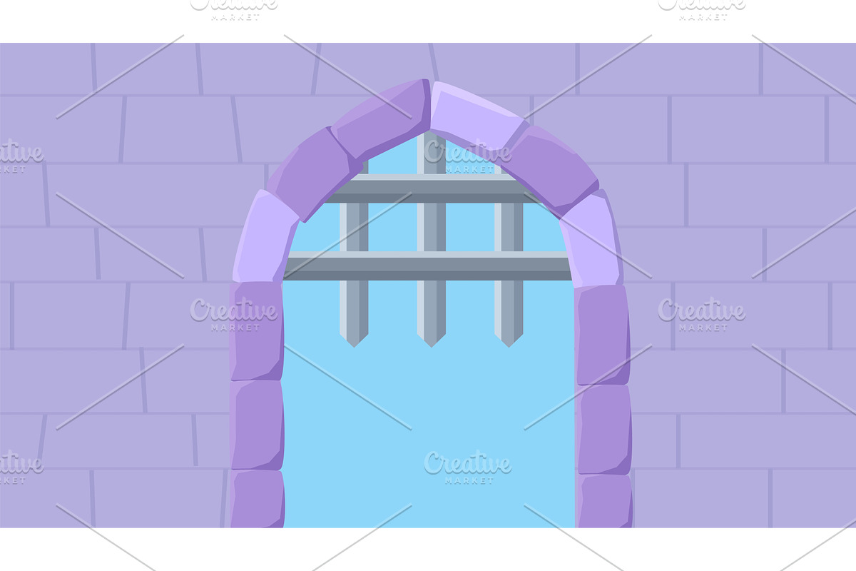 Stone arch in medieval style wall, an Object Illustration by LadadikArt