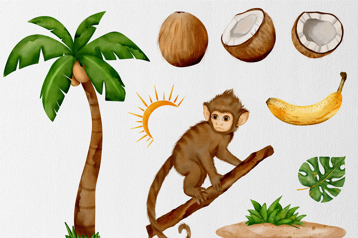 Little Monkeys Watercolor animal set, an Animal Illustration by ZabolotnaArt (Photo 3 of 9)