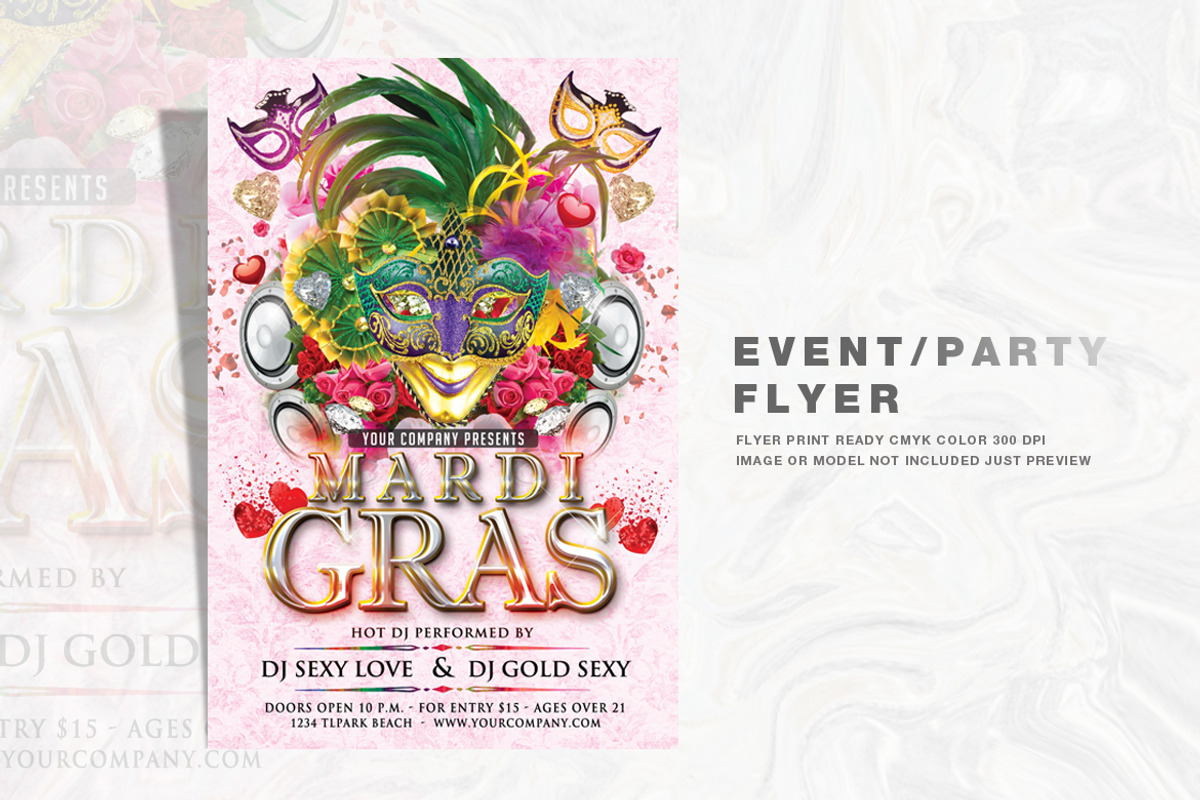 Mardi Gras Party Flyer, a Flyer Template by feydesign