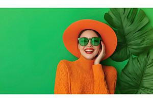Asian woman in an orange sweater and, a Beauty & Fashion Photo by Sergey Kotenev
