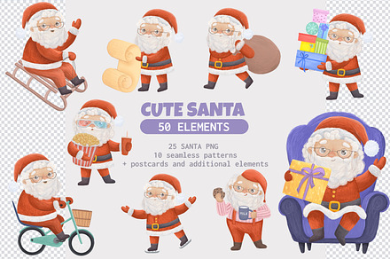 Cute Santa PNG Set
