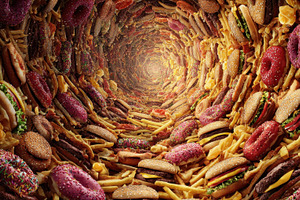 Food tunnel with burgers, donuts, a Photo by Pavel_design