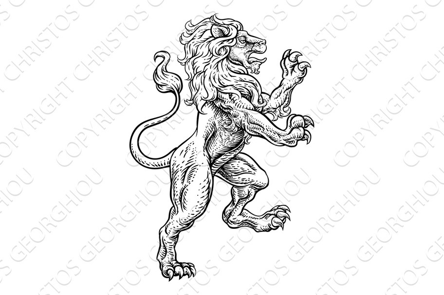 Lion Rearing Rampant Coat of Arms, an Animal Illustration by Christos ...