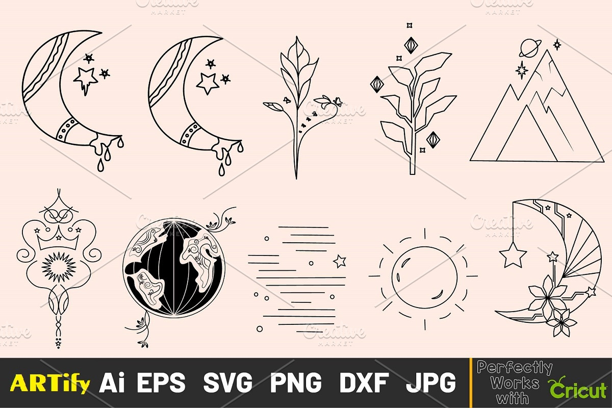 Earth Mystical Celestial Line Arts, an Object Illustration by ARTify Illustrations (Photo 2 of 9)