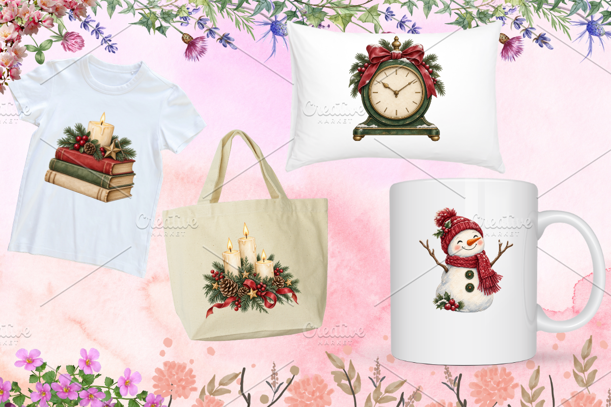 Watercolor Christmas Decor Clipart 1, a Seasonal Illustration by Ink Gallery (Photo 4 of 8)