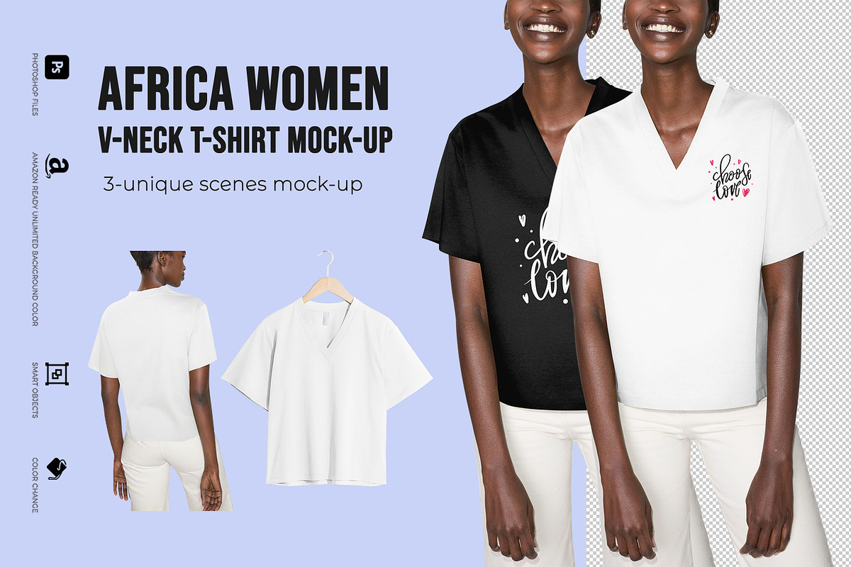 Africa Women V-Neck T-Shirt Mock-Up, a Shirt Mockup by Mock-up Store (Photo 1 of 4)