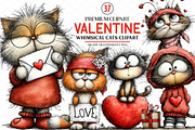 Whimsical Valentine Cats Clipart, an Illustration by cherrydesign (Thumbnail 1 of 4)