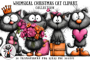Quirky Valentine Black Cat Clipart, an Illustration by OK Design