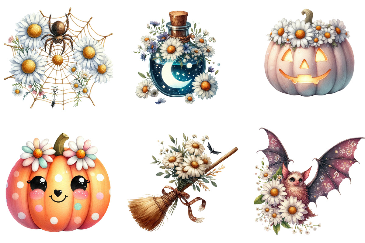 Daisy Flower & Halloween Clipart, an Illustration by DreamArtGraphic (Photo 2 of 4)