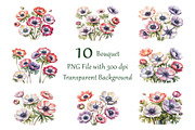 Anemone Watercolor Floral Clipart, a Decorative Illustration by ForhadGFX (Thumbnail 3 of 14)