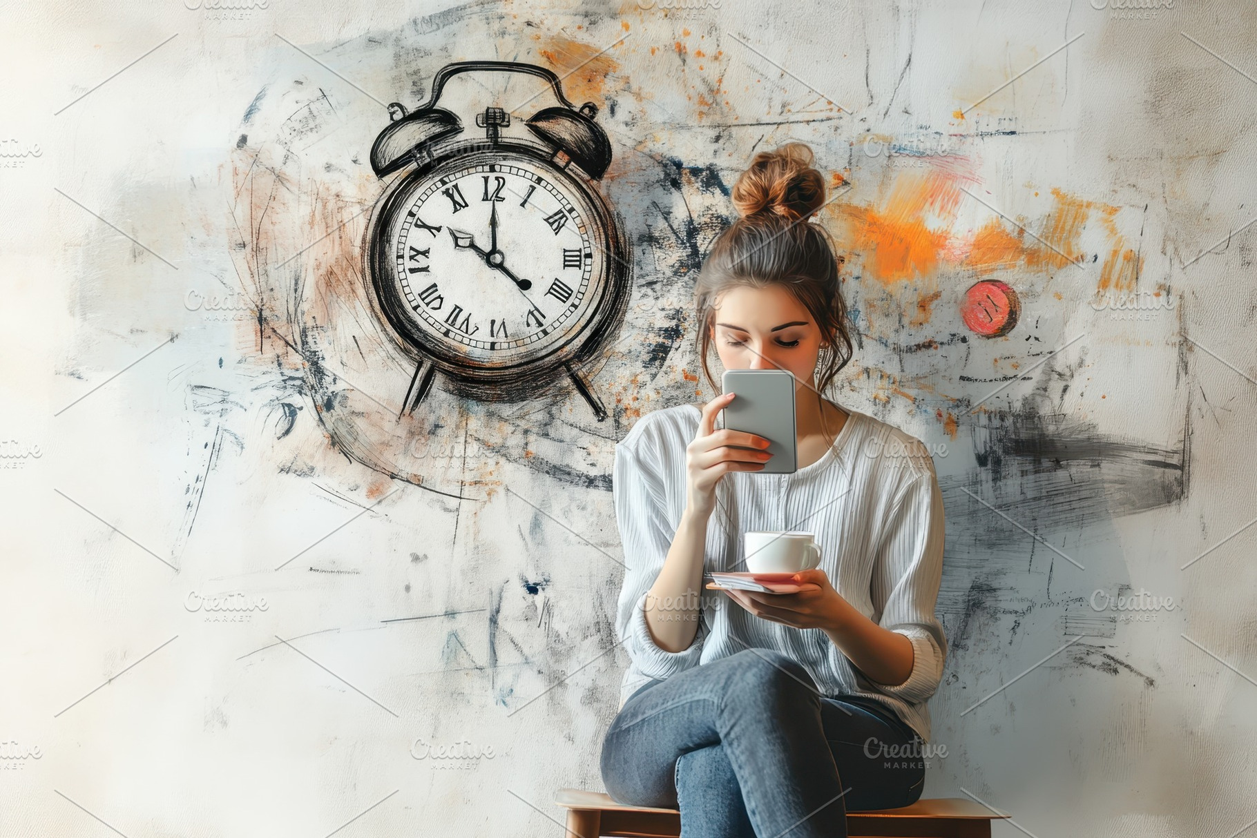 Young woman sitting with smartphone, a Photo by Pavel_design