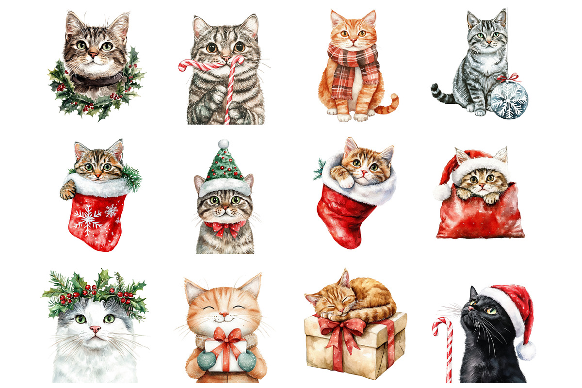 Christmas Cat Clipart, an Illustration by Design Market (Photo 2 of 3)
