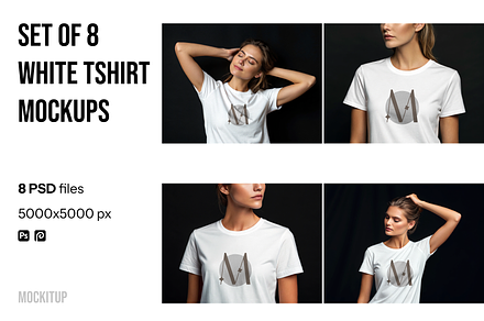 Set of 8 White Tshirt Mockups