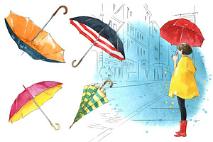 Watercolor Umbrellas illustration