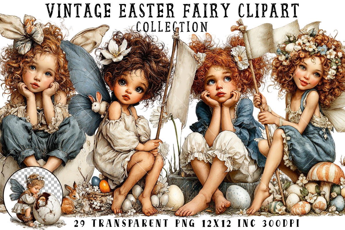 Vintage Easter Fairy Clipart, an Illustration by OK Design (Photo 1 of 6)