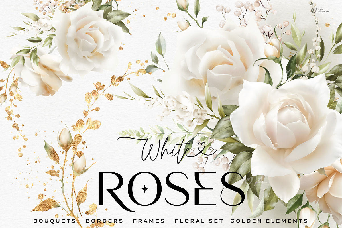 White roses and greenery, an Object Illustration by ollalya (Photo 1 of 8)