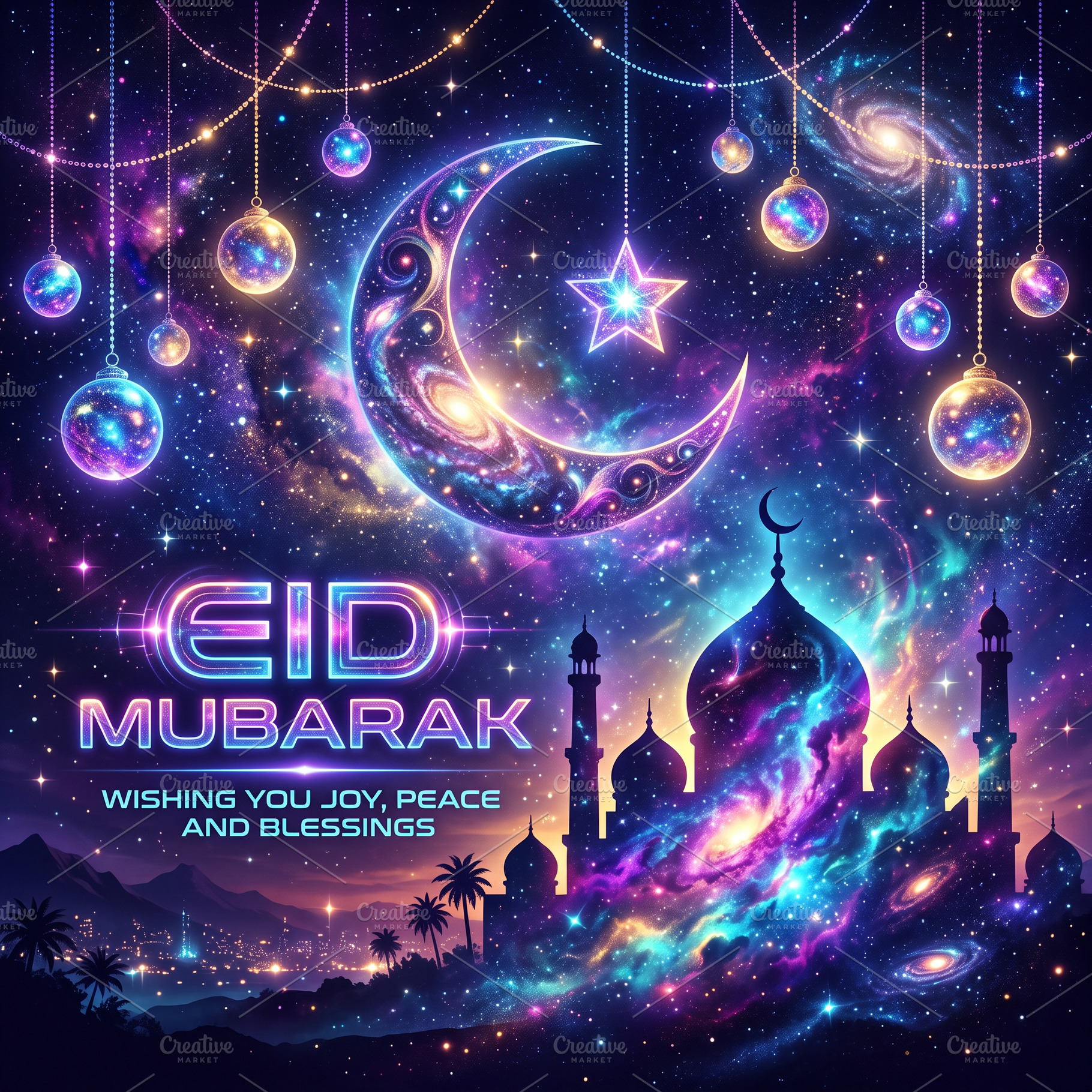 Futuristic Galaxy Eid Mubarak Poster, a Holiday Photo by microtasker