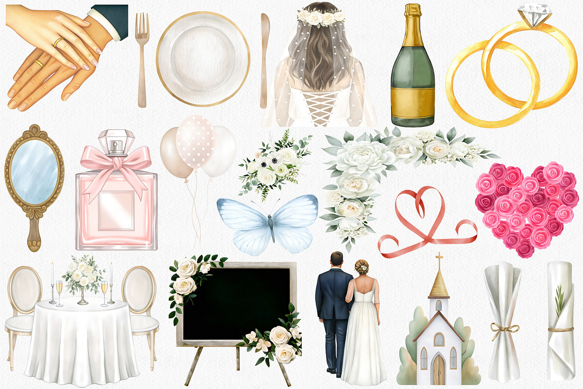 Watercolor Wedding Clipart Set, an Illustration by CropUp Creative (Photo 3 of 5)