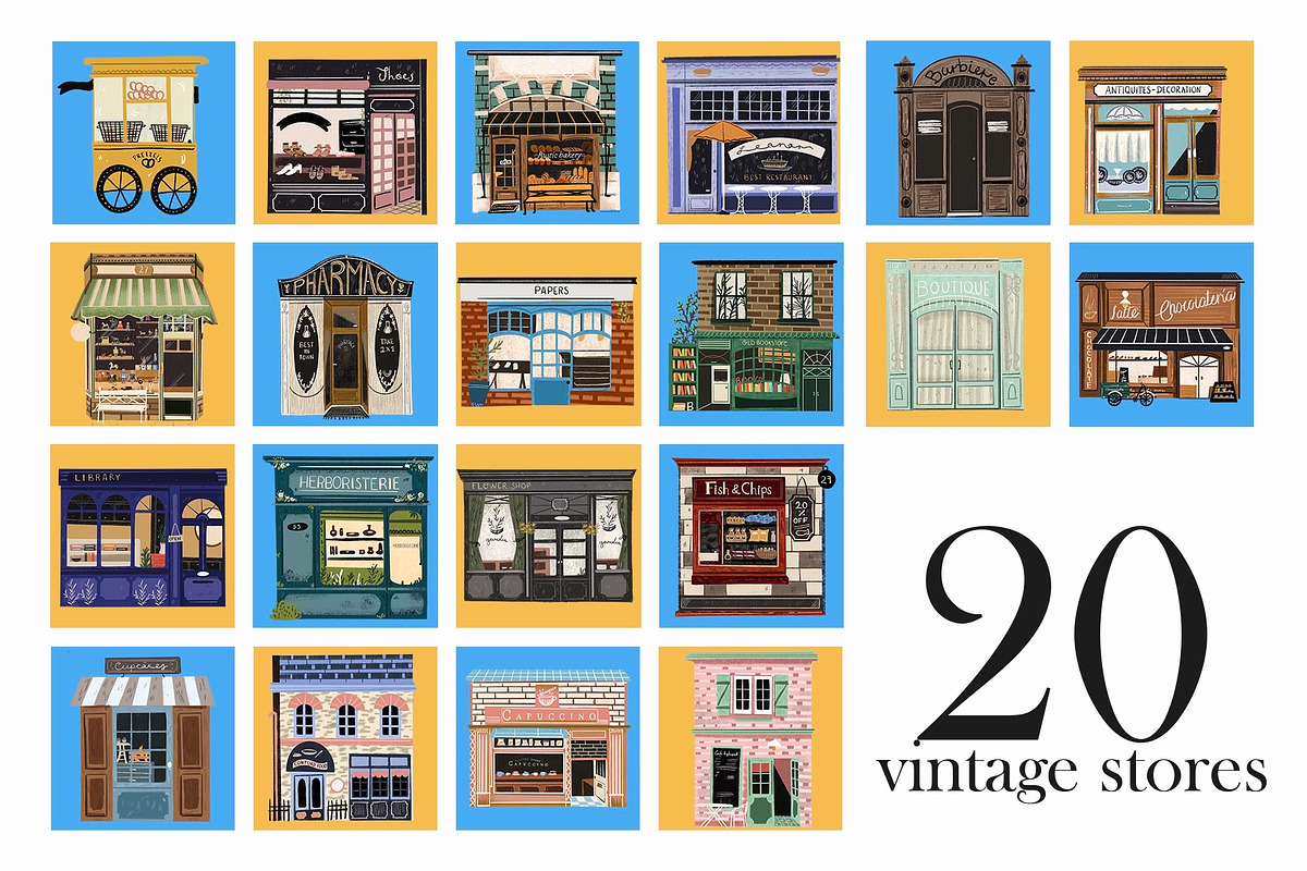 The Downtown vintage stores clip art, an Illustration by Cocoa studio by Eliza M (Photo 3 of 6)