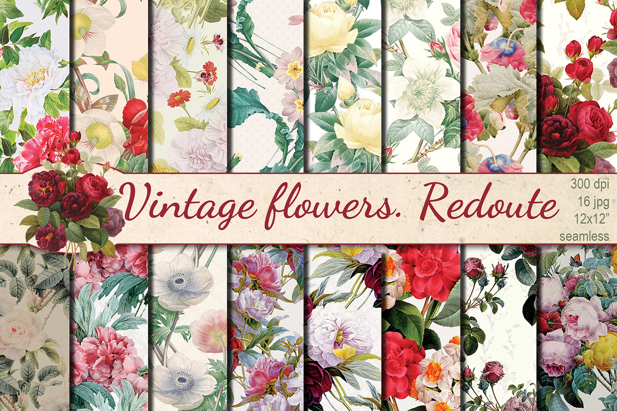 Vintage Flowers Redoute pattern, a Pattern Graphic by DollyPotterson