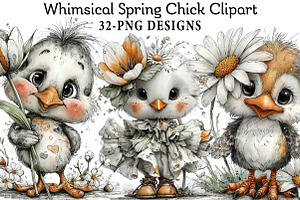 Whimsical Spring Chick Clipart, an Illustration by Daily.Designs