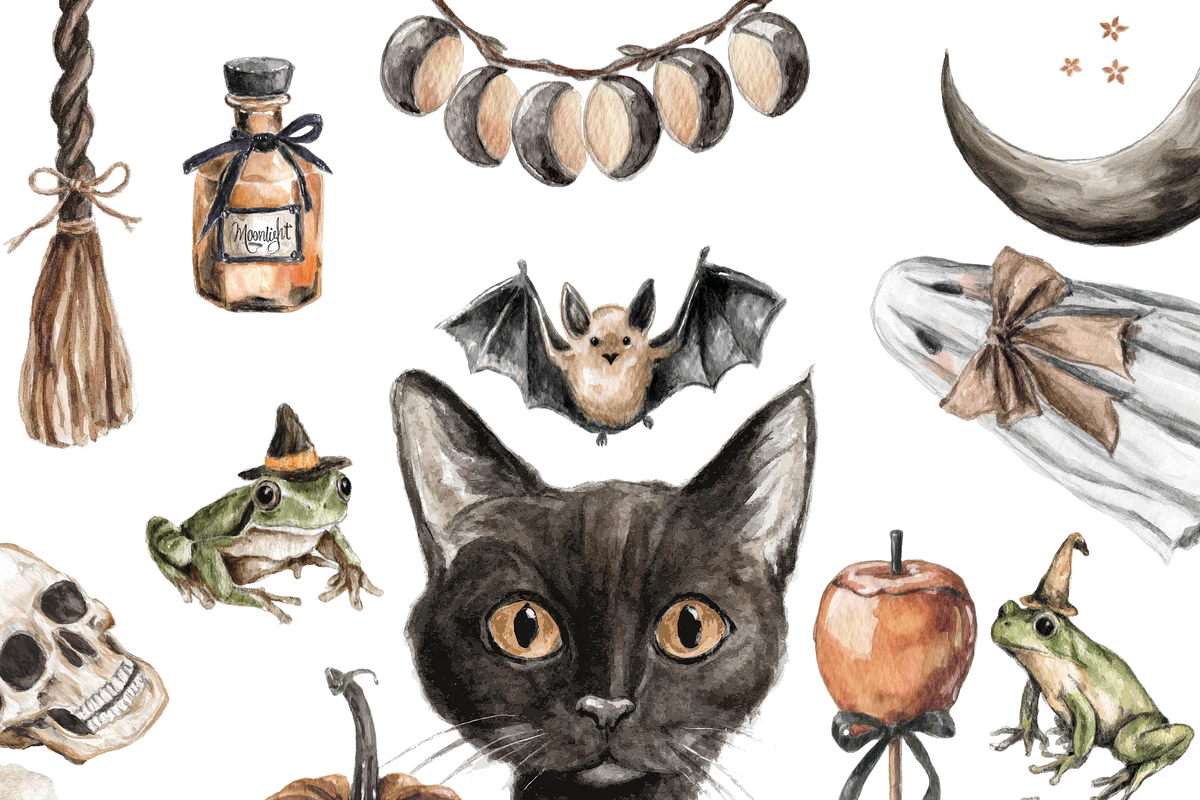 Watercolor Witchy Halloween Clipart, an Illustration by Pati Paints (Photo 1 of 10)
