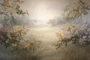 Blooming White Trees Wallpaper, a Decorative Illustration by Virgo Studio