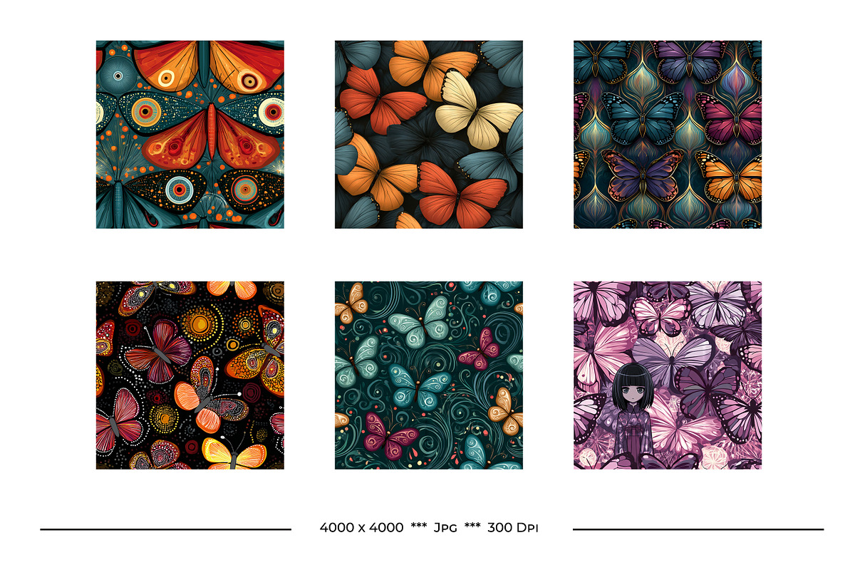 Butterfly Retro Art Style Patterns, a Pattern Graphic by karenfoleyphoto (Photo 2 of 16)