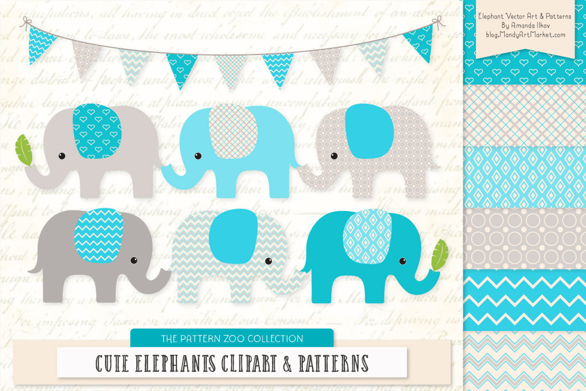 Tropical Blue Elephant Clipart, an Illustration by Amanda Ilkov (Photo 1 of 4)