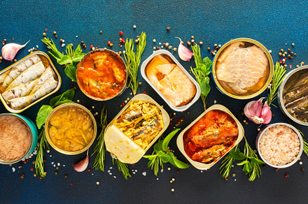 Different open tin cans, a Food & Drink Photo by Pandateam