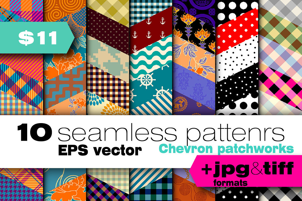 Seamless chevron patchwork patterns