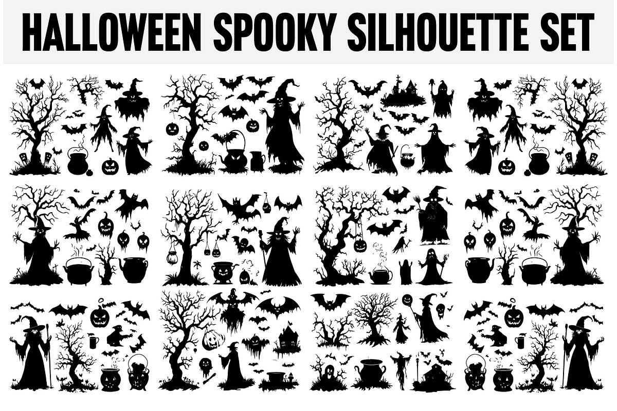 Halloween Spooky Silhouette Set, an Illustration by abu67222