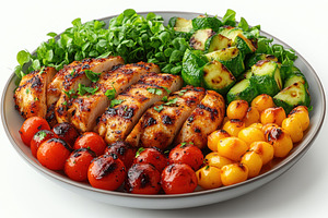 Grilled chicken with fresh vegetable, a Photo by Tanuart