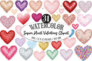 Sequin Heart Valentines Clipart, an Illustration by Designking