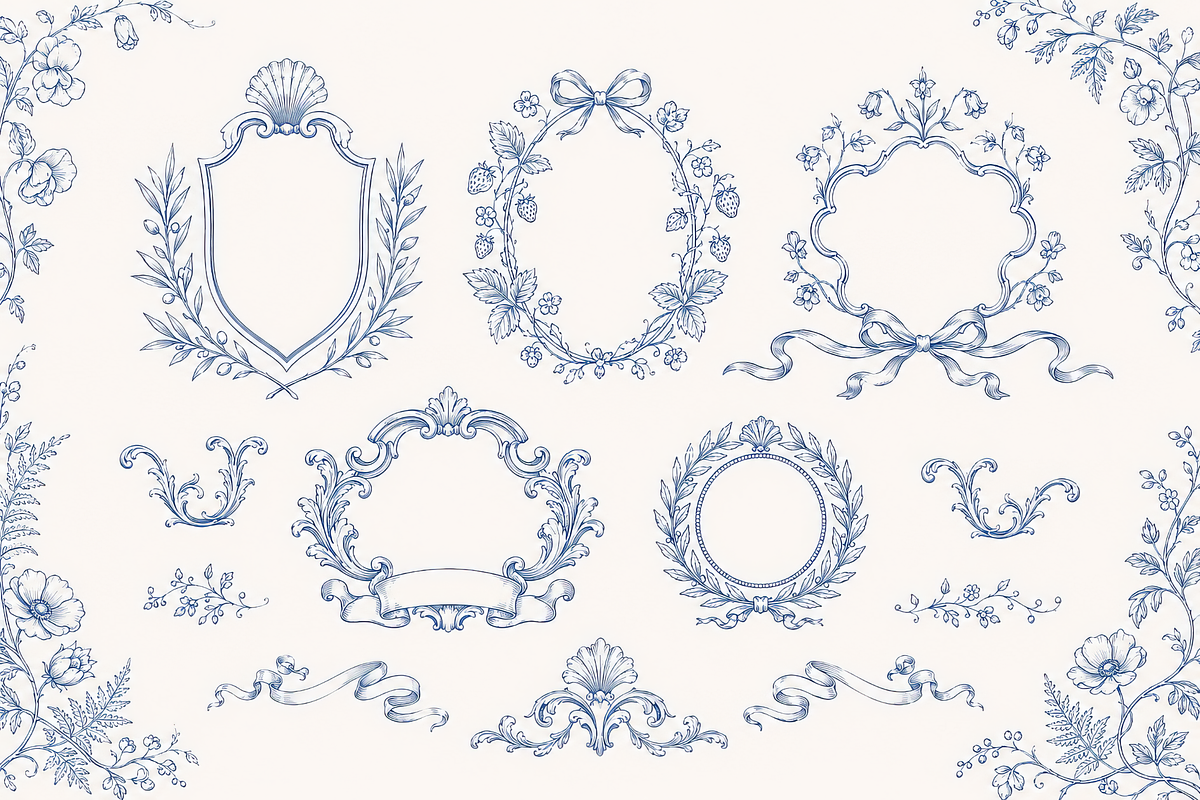 Vintage Toile Floral Frames Elements, an Object Graphic by Olya Creative (Photo 3 of 12)