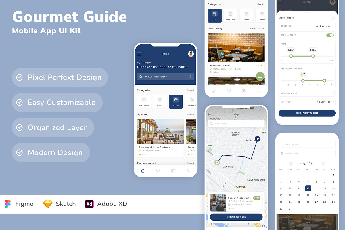 Gourmet Guide Mobile App UI Kit, an UI Kit Template by Betush