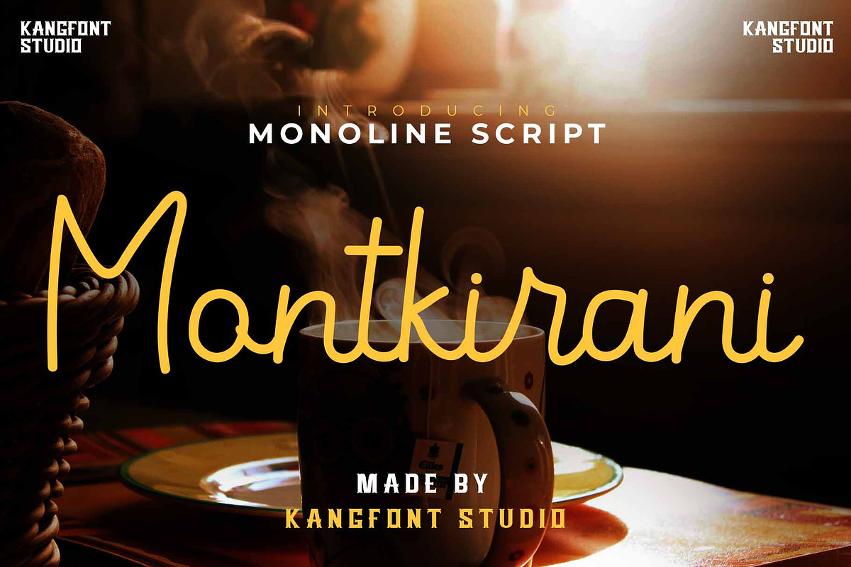 Montkirani - Monoline Script Font, a Script Font by kangfont Studio (Photo 1 of 9)