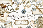 Watercolor vintage sewing PNG., an Illustration by Mary (Thumbnail 1 of 2)