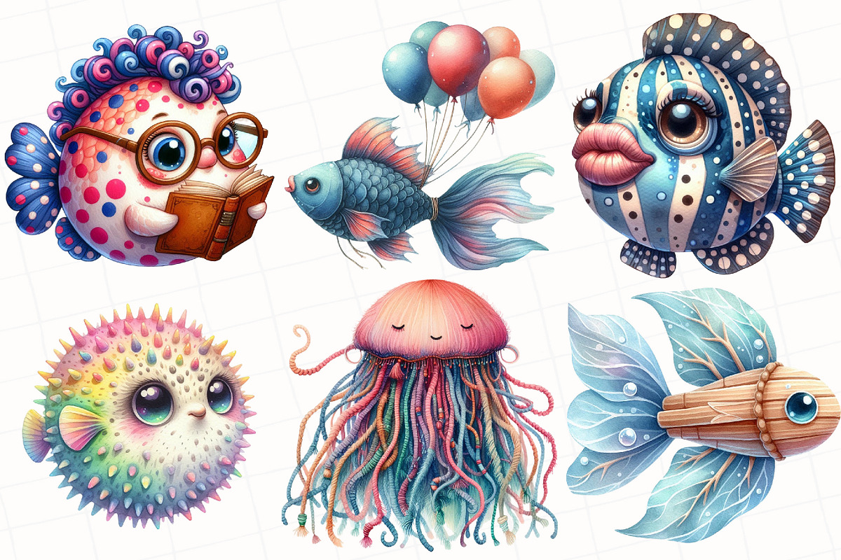 Quirky Summer Fishes Clipart, an Illustration by OK Design (Photo 4 of 5)