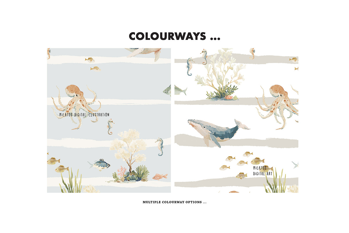 Underwater sea creatures pattern, a Pattern Graphic by Milatoo (Photo 4 of 4)
