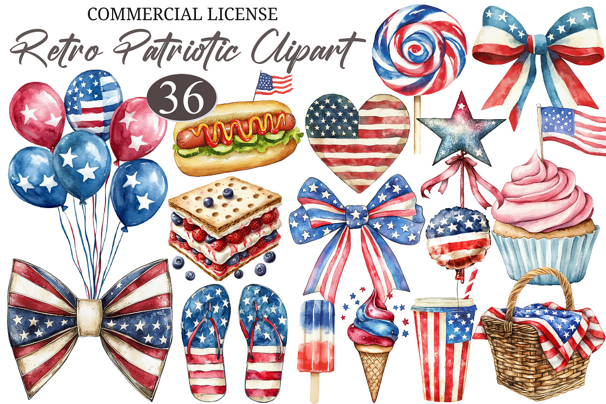 Retro Patriotic 4th of July Clipart, an Illustration by designcity5 (Photo 1 of 5)