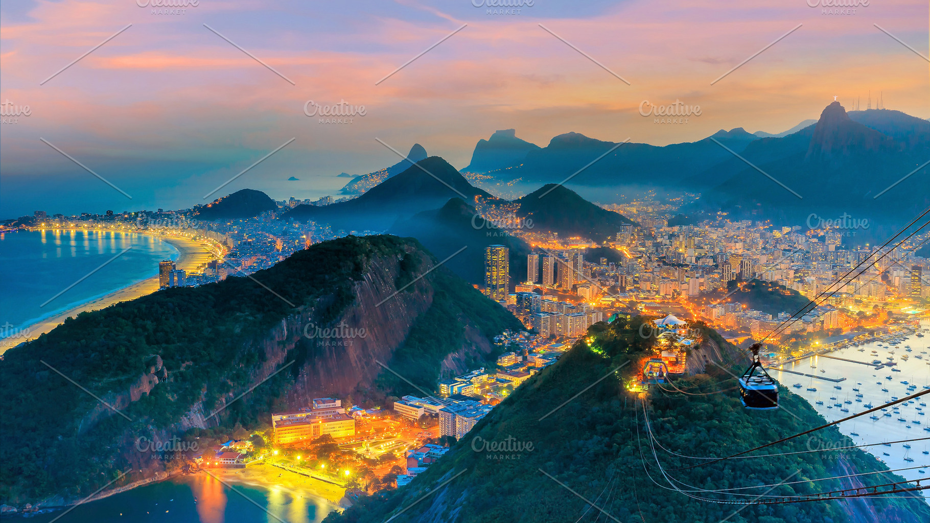 Night view of Copacabana beach, Urca and Botafogo in Rio de Jane, an Architecture Photo by f11photo