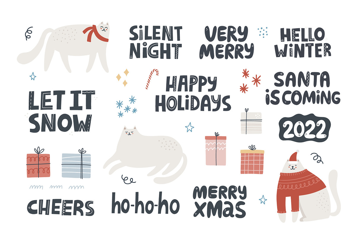 Modern Christmas. Cats & Lettering, an Object Graphic by MaNechaeva (Photo 7 of 14)