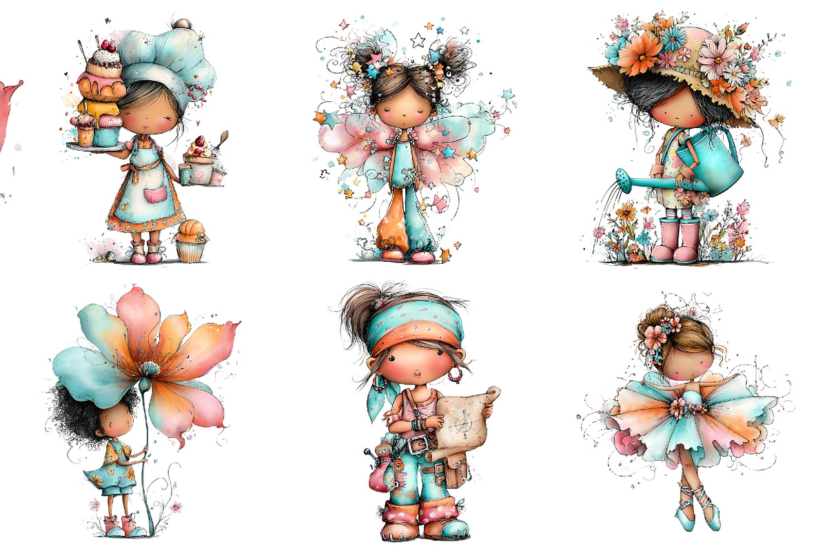 Whimsical Little Girl Clipart PNG, a Seasonal Illustration by Daily.Designs (Photo 2 of 5)