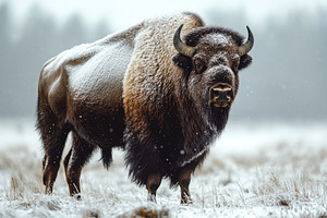 Majestic Bison in Winter Snowscape, an Animal Photo by Pixeness Studio