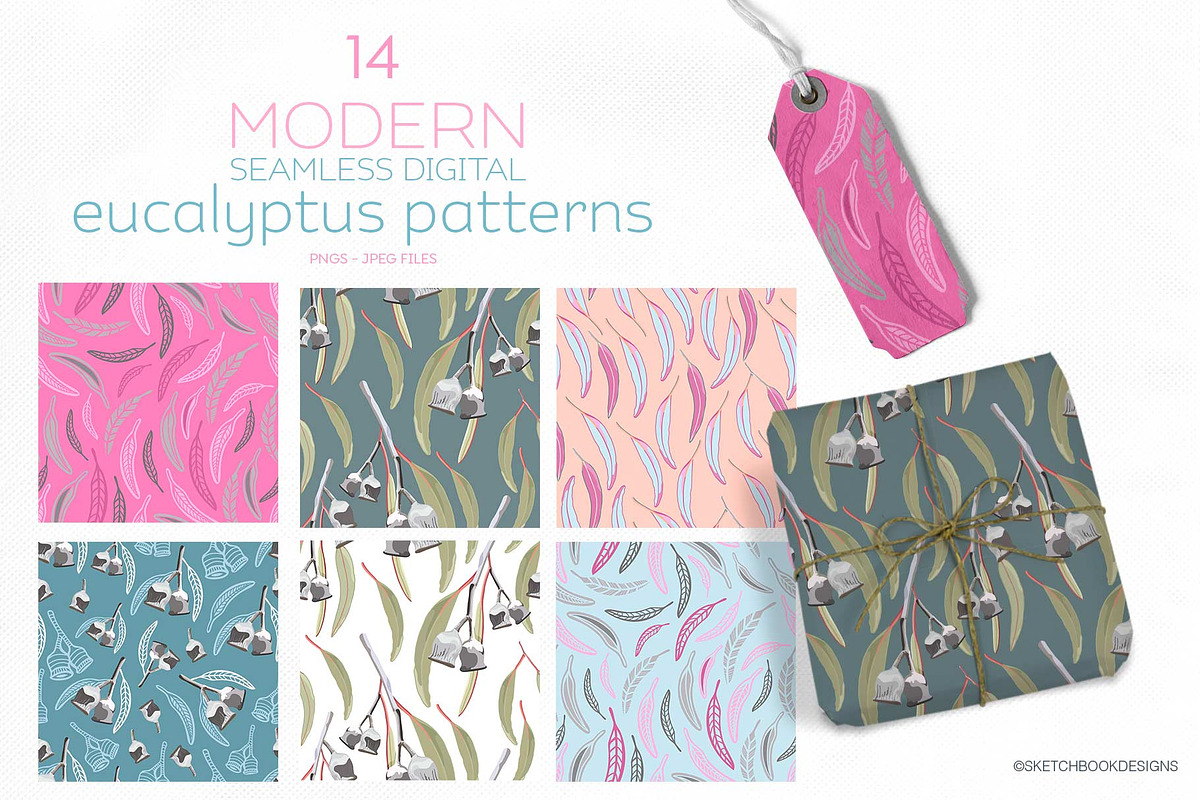 Modern Eucalyptus Pattern Set, a Pattern Graphic by Sketchbook Designs (Photo 2 of 7)